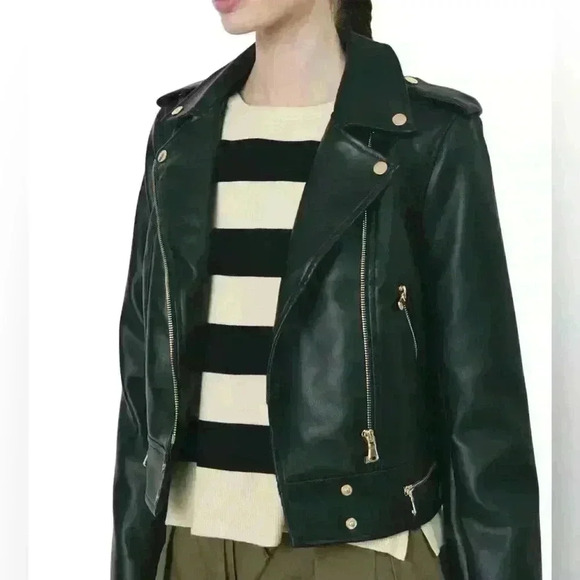 Deluc NWT New Theodora Vegan Leather Jacket Black Moto Style Size Large - Picture 1 of 6